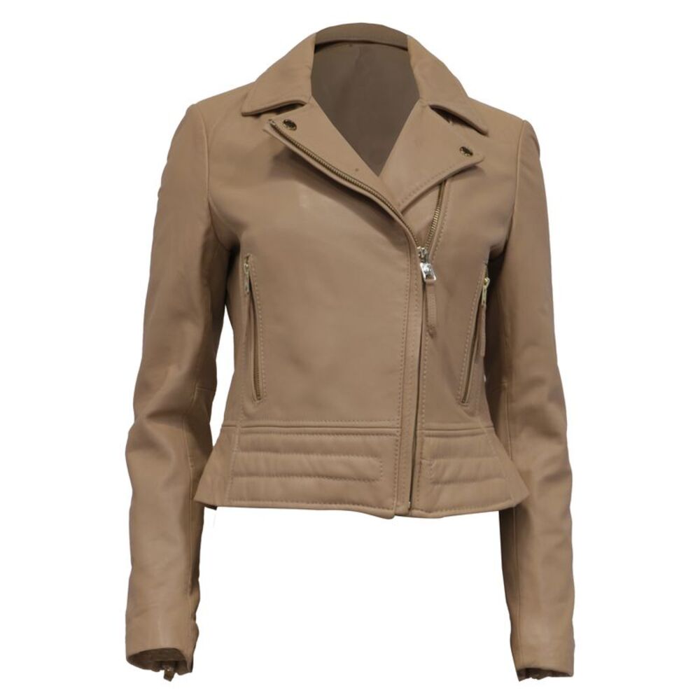 Michael Michael Kors Moto Jacket in Beige Leather